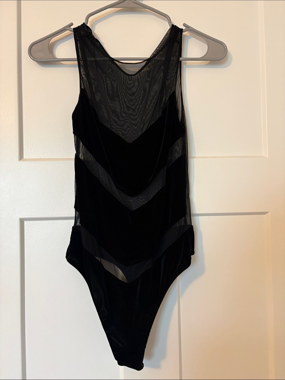 Black Mesh Paneled Bodysuit